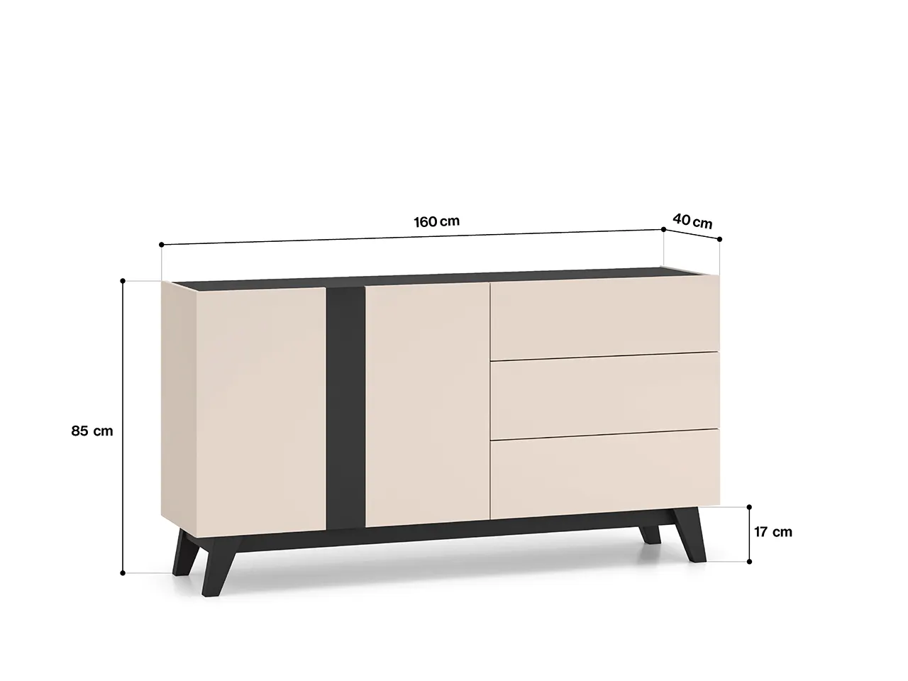 Komoda z półkami i szufladami FRESHION 160 cm beżowo-czarna - 1FRES03-001