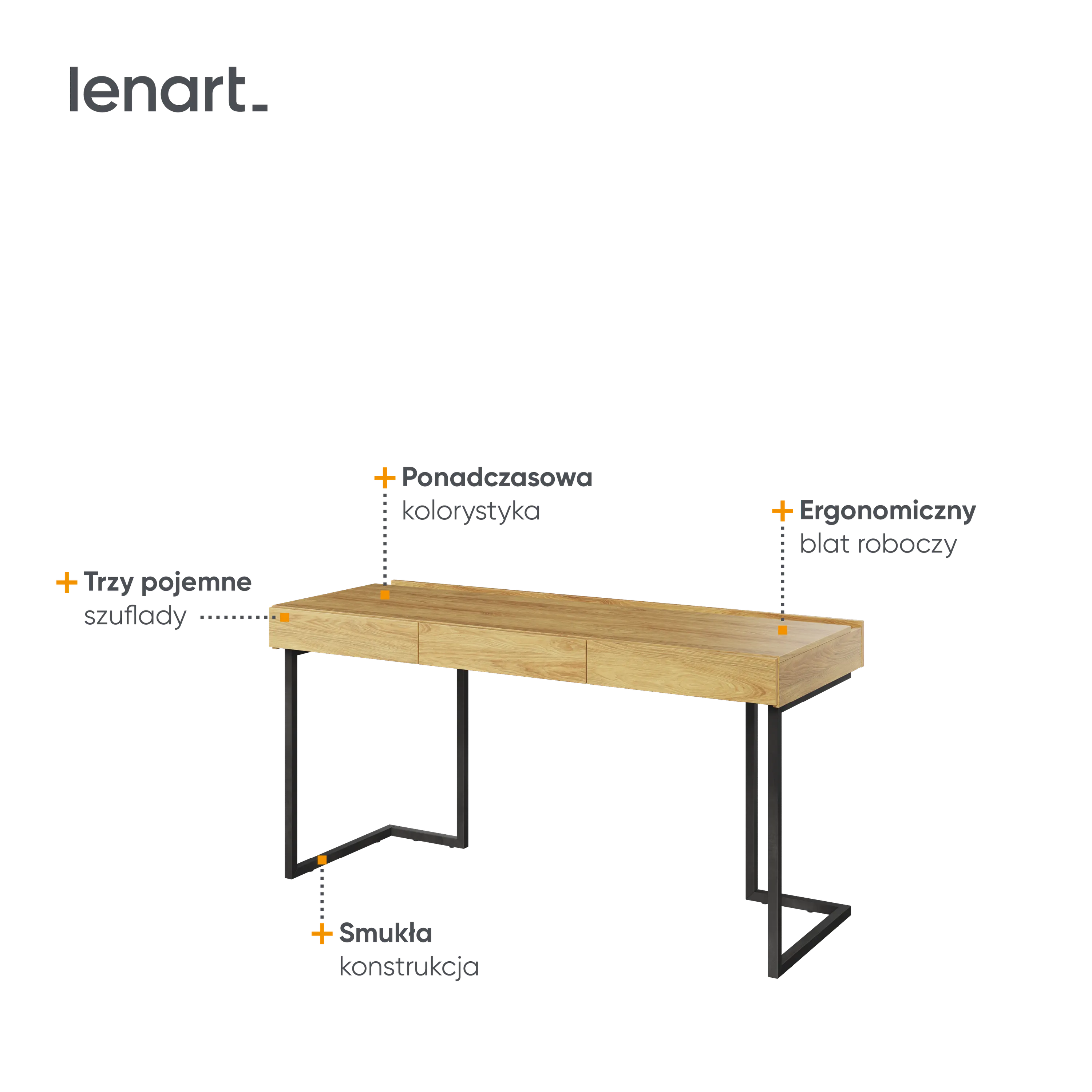 Biurko wolnostojące Teen Flex TF-04+TF-15 150cm hikora naturalna/surowa stal - TF415HRS