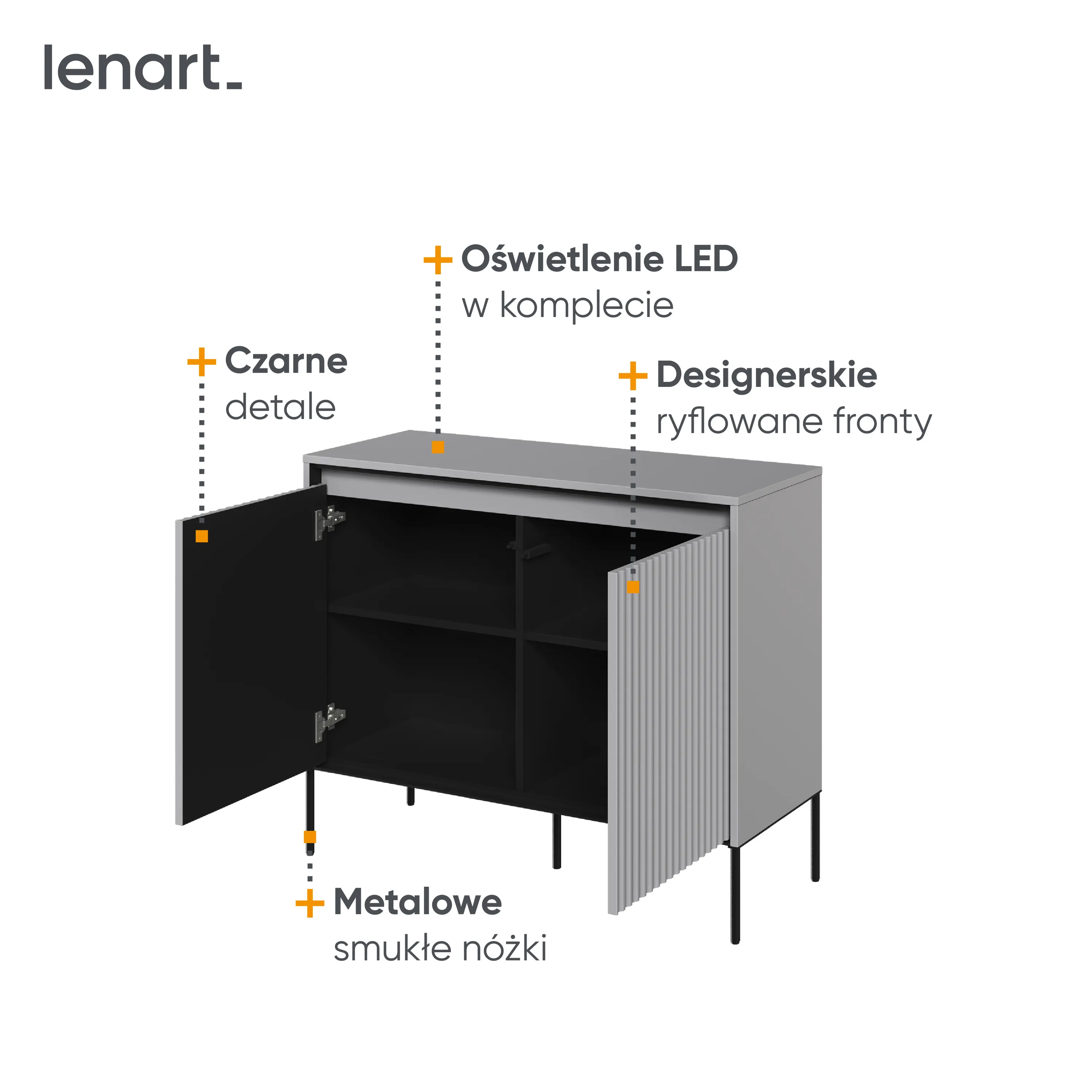 Komoda z oświetleniem TREND TR-02 2D szary/czarny - TR2SC-V2