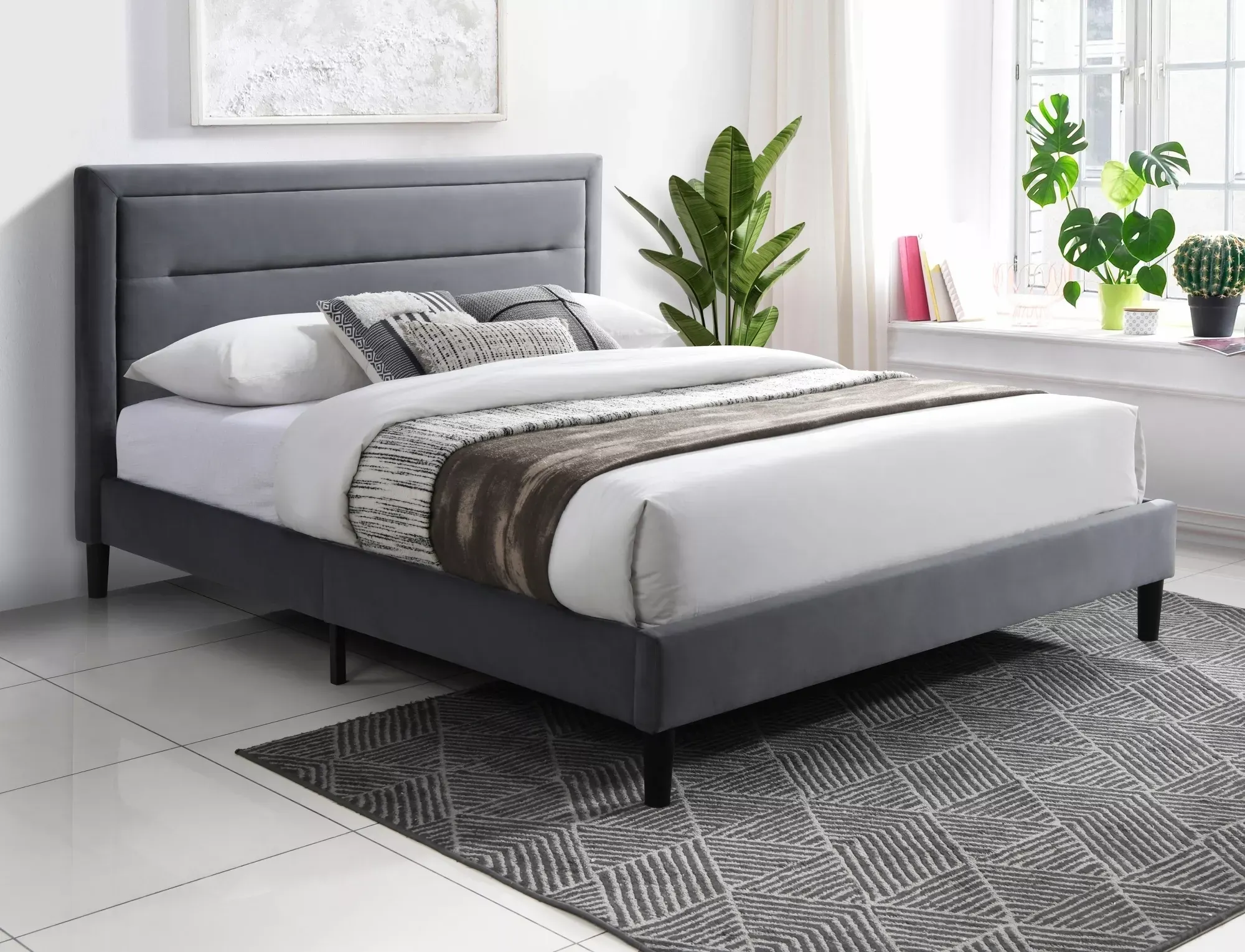 Łóżko aksamitne tapicerowane MALAGA VELVET 160x200 szare