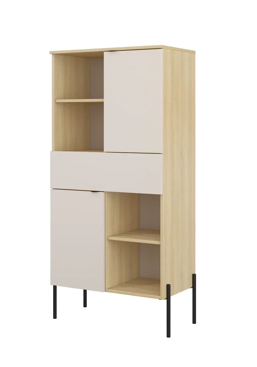 Komoda wysoka 2-drzwiowa z szufladą ORE dąb lindberg kaszmir czarne nóżki