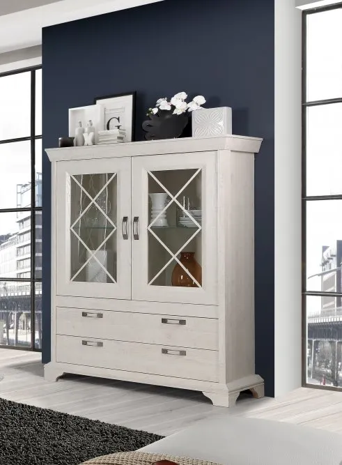 Witryna niska szklana 2-drzwiowa KASHMIR z szufladami beżowa - KSMV64-D43