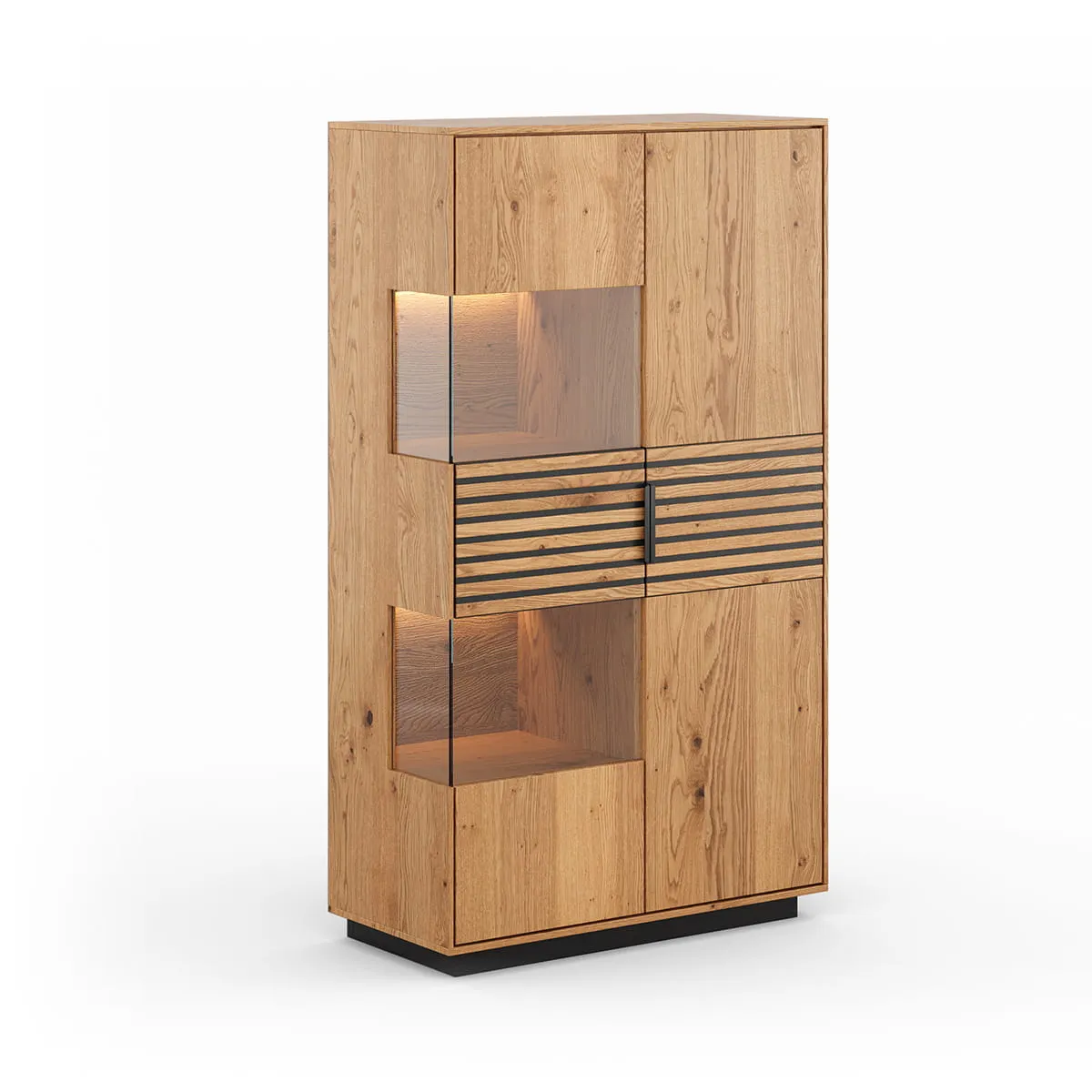 Witryna dębowa niska 2-drzwiowa lamele TIRANO Dąb olejowany, Czarny Witryna dębowa niska 2-drzwiowa lamele TIRANO Dąb olejowany, Czarny