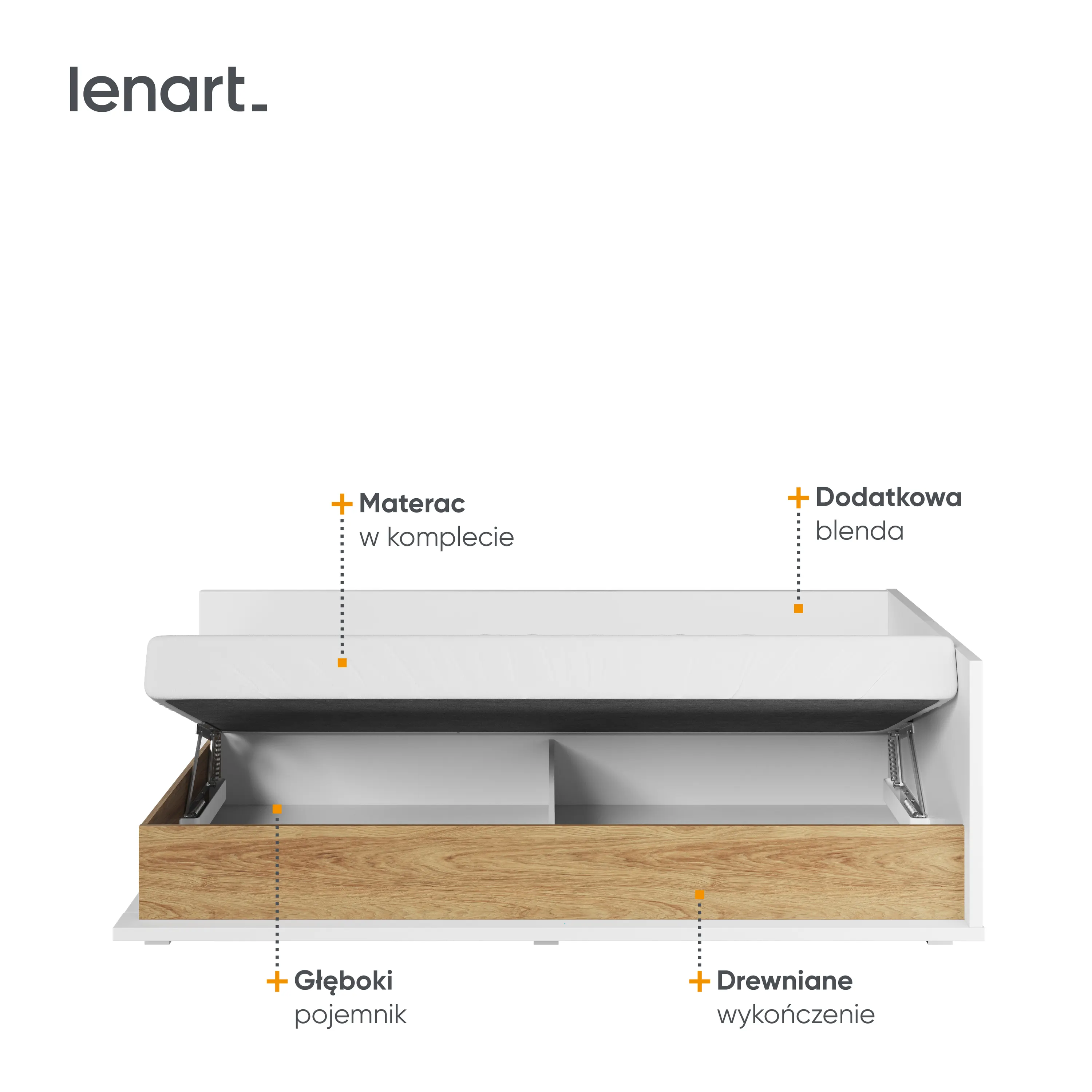 Łóżko narożne z materacem Simi 09P białe - MS9PBH