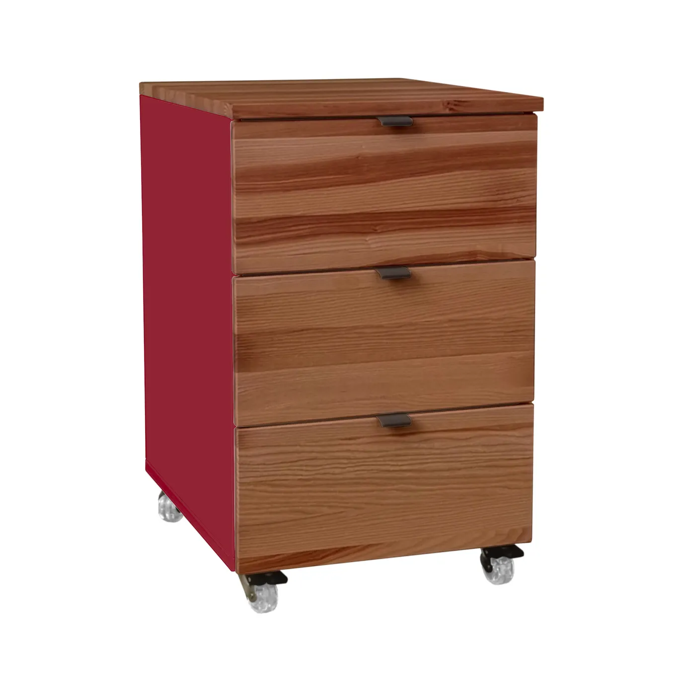 Kontenerek pod biurko z szufladami LUKA na kółkach 41x50 czerwony/kolor dębu Szuflada, Meble, Szafka, Skrzynka pocztowa