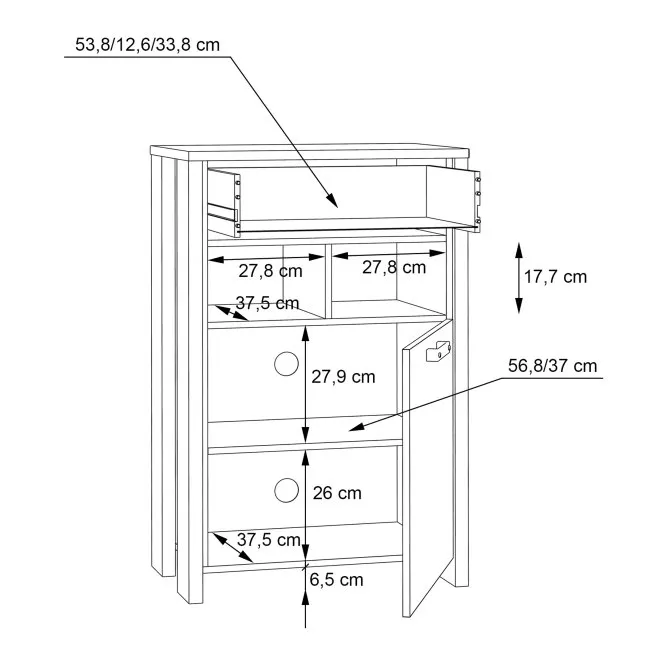 Szafka na buty CLIF z szufladą, szafką i wnękami - old wood vintage, beton - CLFD211-C546