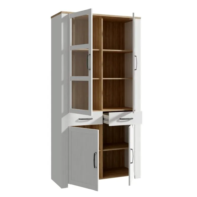 Witryna Kredens 4-drzwiowa z 2 szufladami CHISBURY - dąb riviera, modrzew jasny sibu - BHLV822-M482