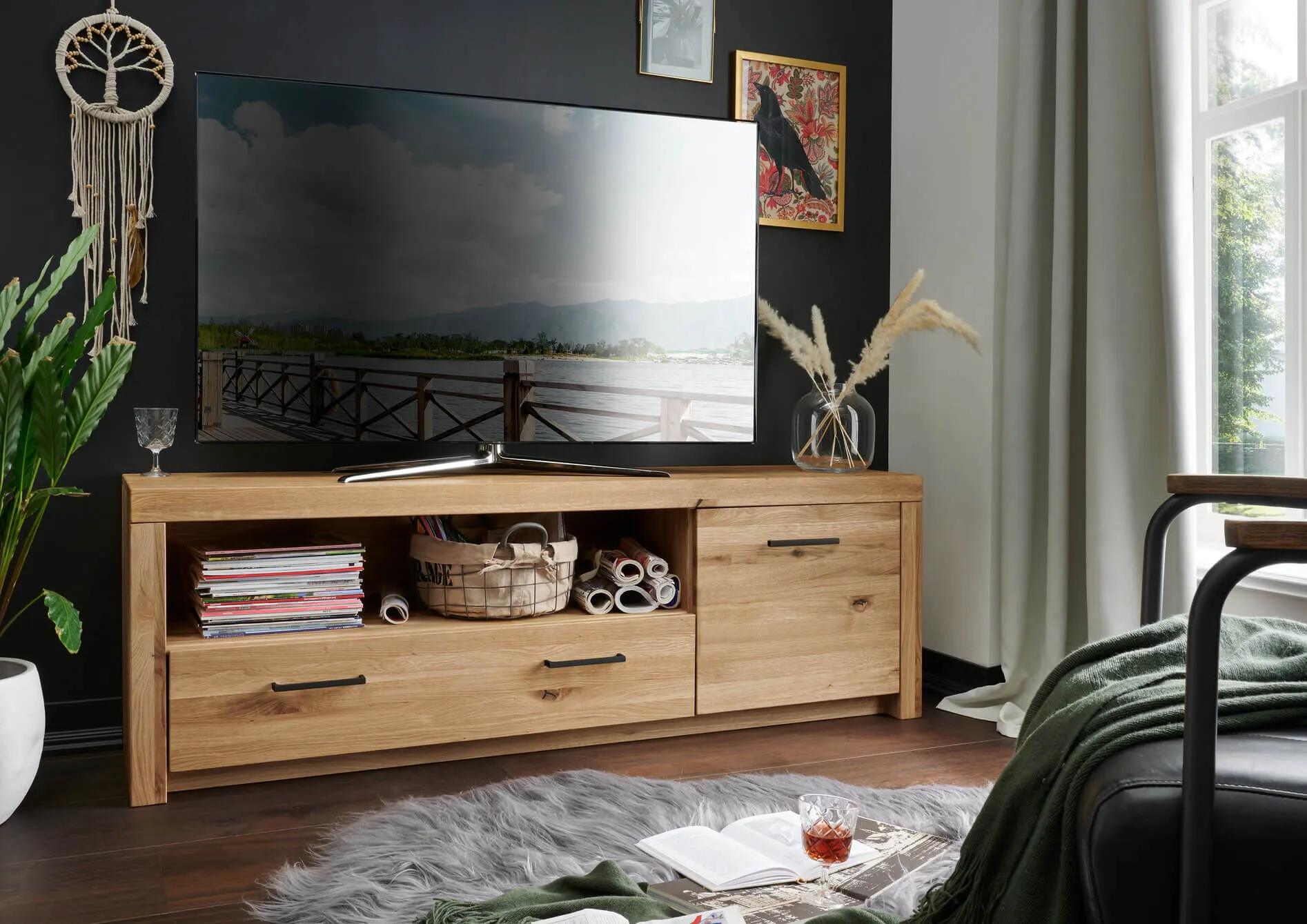 Szafka rtv z szafką i szufladą dębowa DOVE 170x56 - GK_1031691101