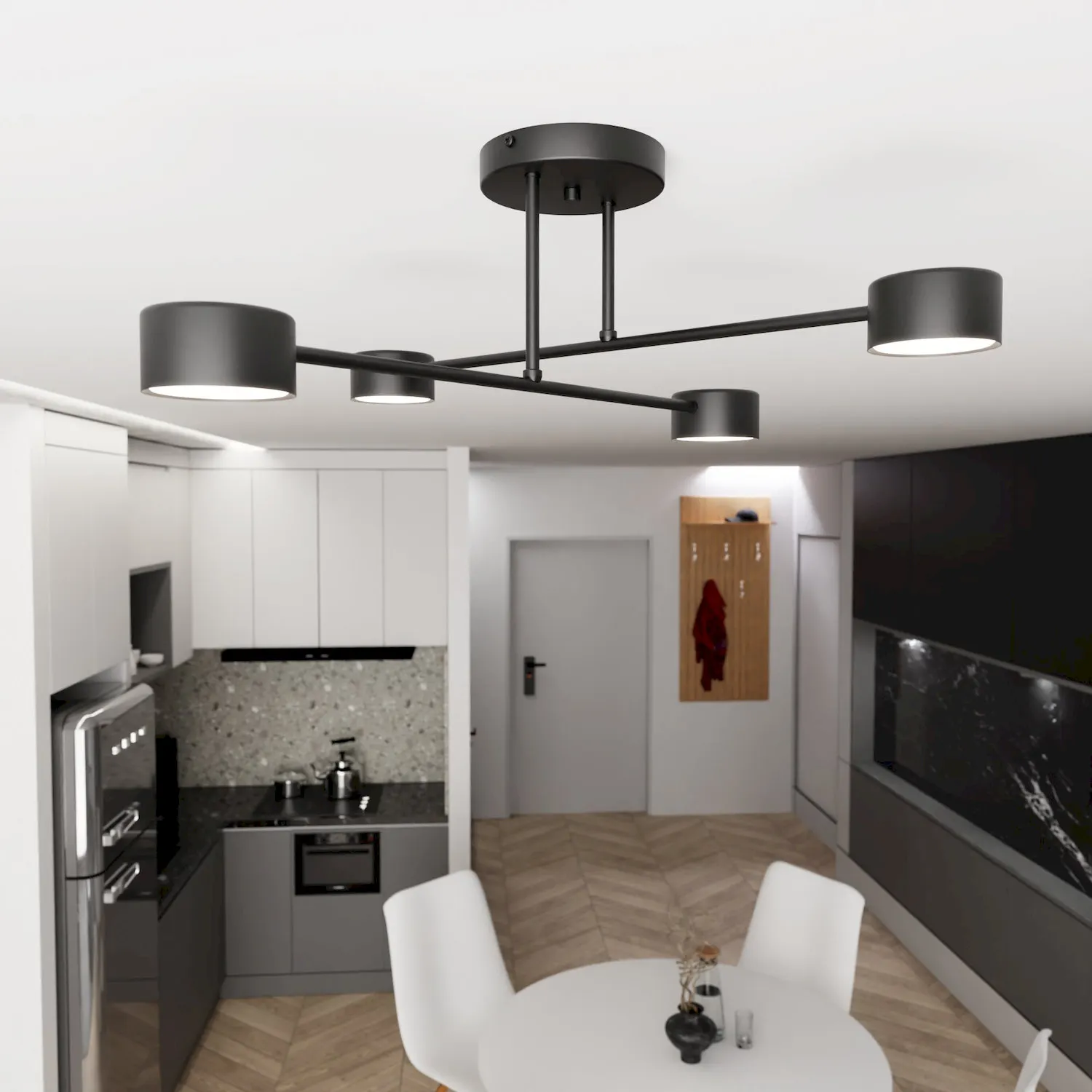kinkiet sufitowy, lampa sufitowa, czarna lampa, oświetlenie kuchni, designowy żyrandol