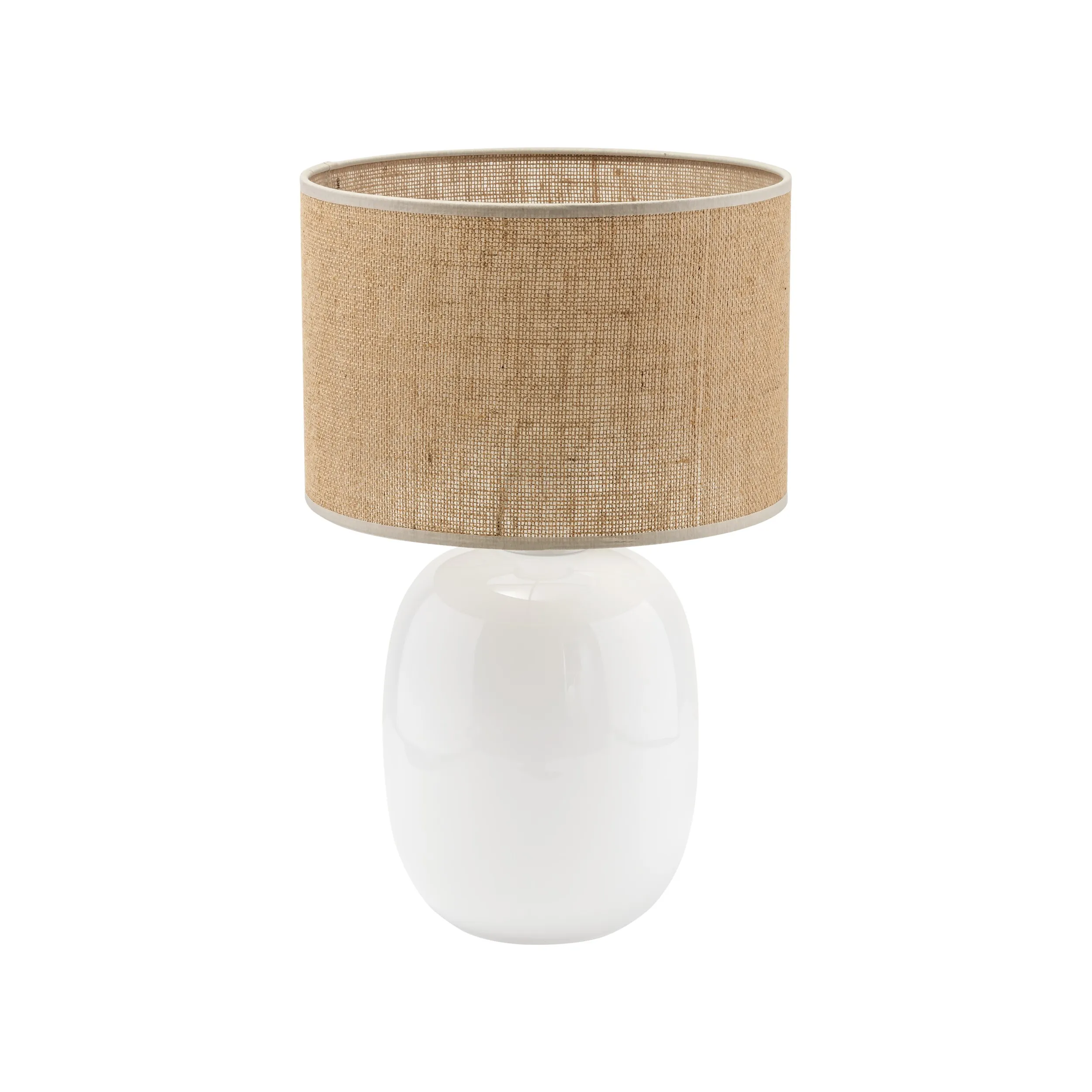 Lampka nocna MELODY biała z abażurem brązowym z juty okrągłym 48x30cm