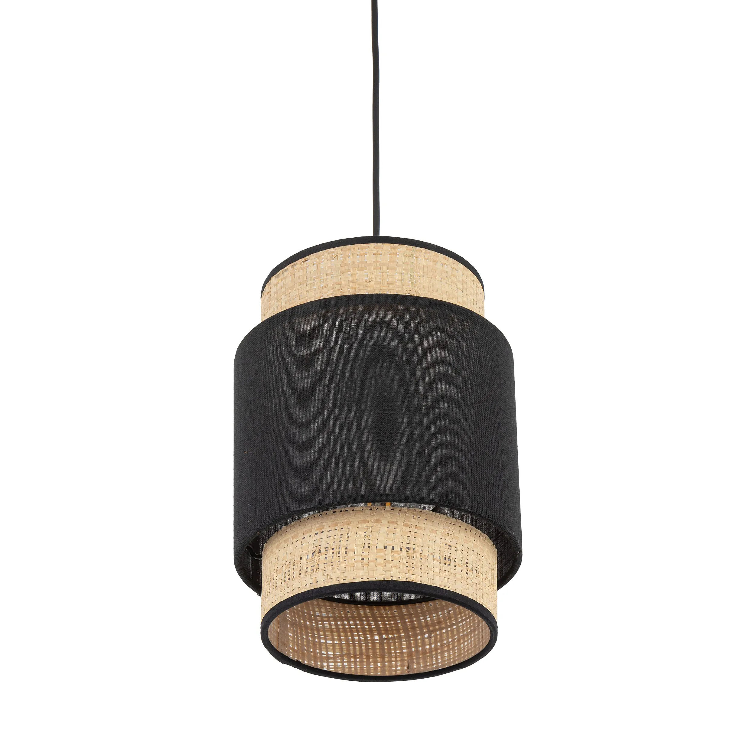 Lampa wisząca BOHO czarna z brązowym kloszem z tkaniny rafia plecionki 170x20cm - TK_5656