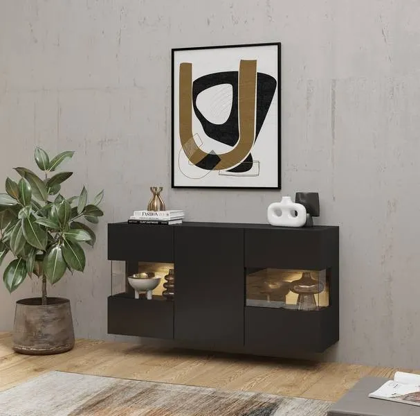 Komoda 2-drzwiowa szklana AVA stojąca/wisząca 120 cm czarna - 24WNLM25