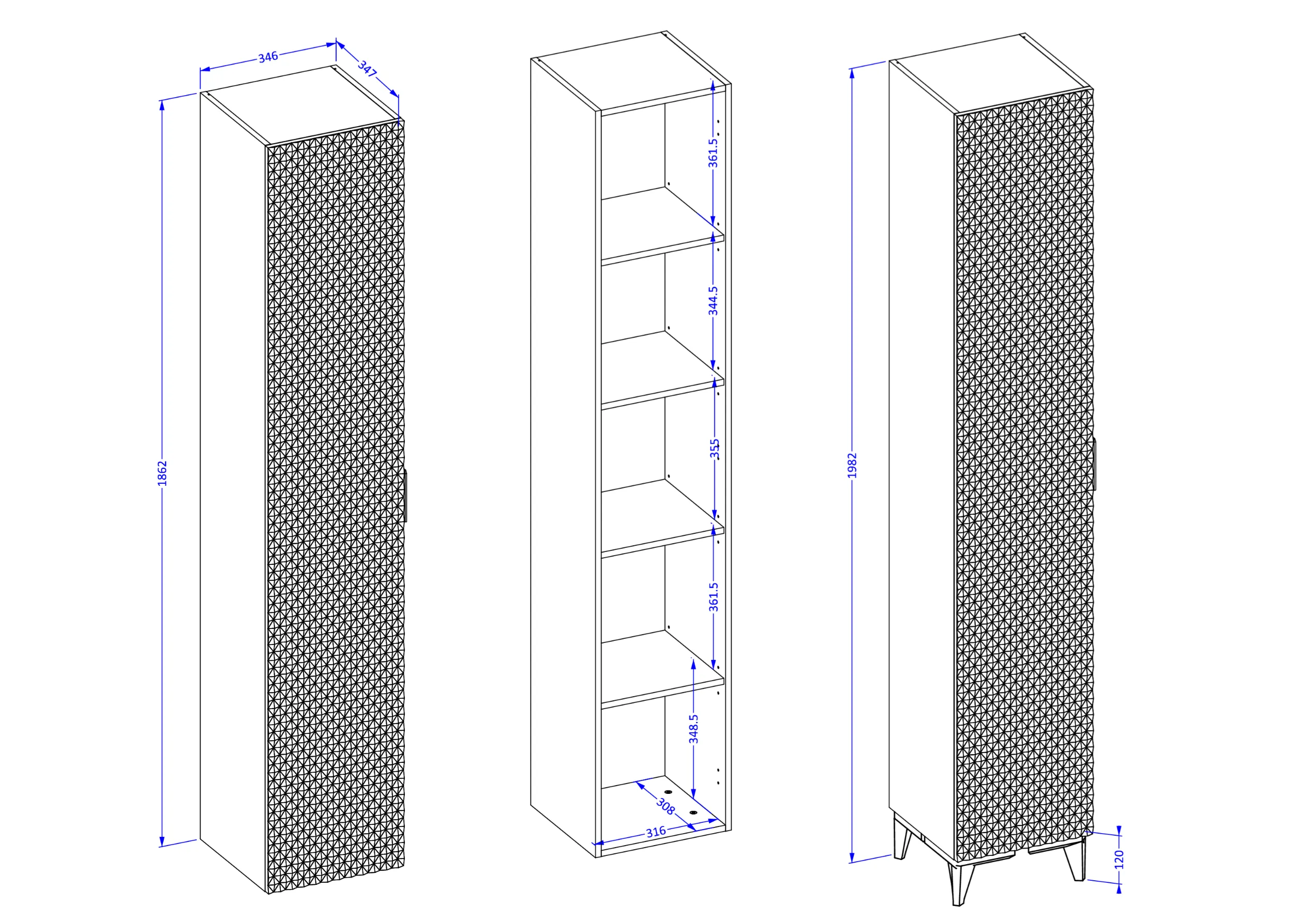Słupek wysoki 1-drzwiowy LAURA wiszący 186 cm - biały - 3097NM17