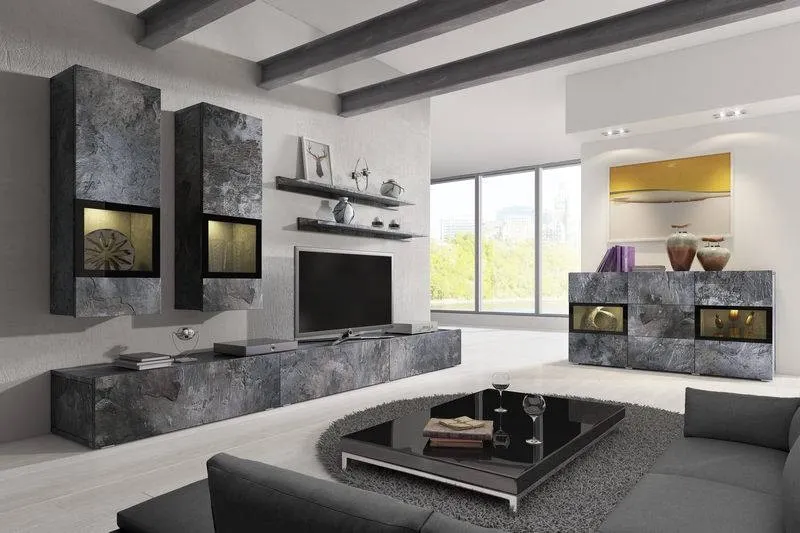 Komoda 2-drzwiowa z szafkami szklana BAROS 132x70x39 ciemny beton - 24B0BM26