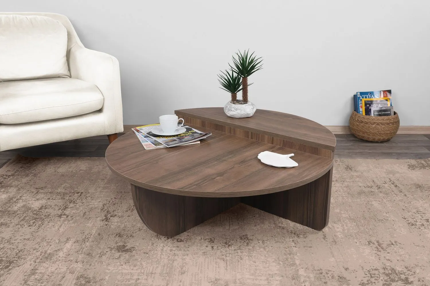 Stolik kawowy drewniany 2-elementowy PODIUM orzechowy - ASI_552NOS2234