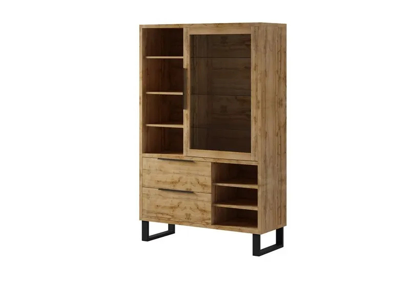 Witryna 1-drzwiowa z szufladami szklana HALLE 120x190 dąb Wotan