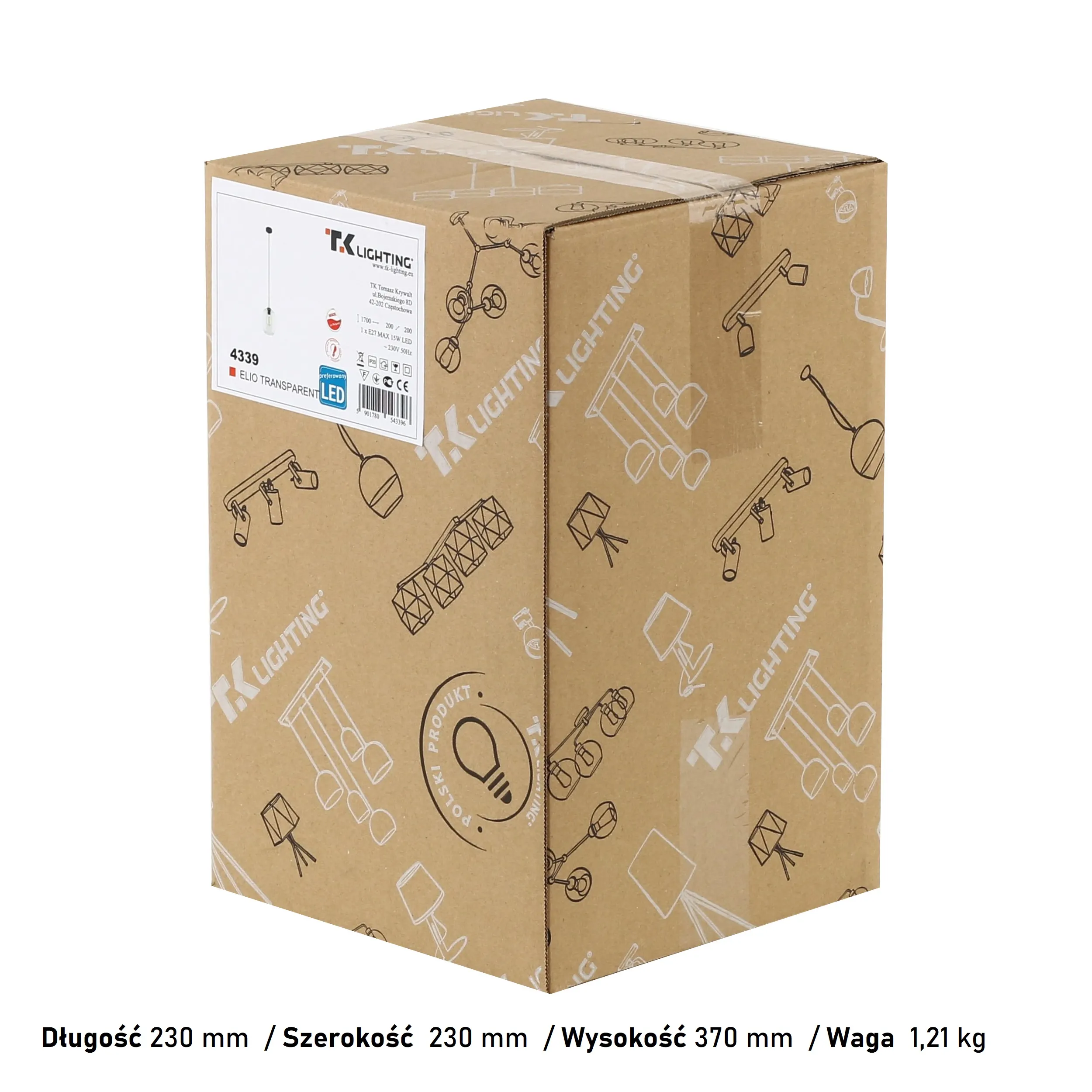 Lampa wisząca ELIO czarna z transparentnym szklanym kloszem 170x20cm - TK_4339