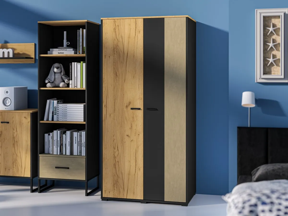 Szafa 2-drzwiowa Colt 02 dąb craft złoty, czarny, stal premium - 1COLT02-001