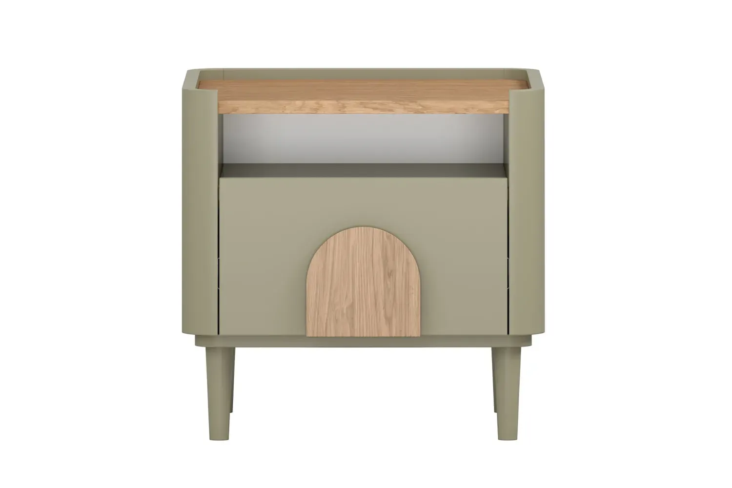 Szafka nocna z 1 szufladą i półką AMILIO 50 - eukaliptus dąb baltic dune uchwyty dąb naturalny nogi eukaliptus - B_169225
