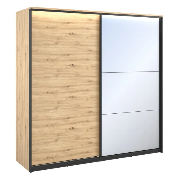 Szafa 2-drzwiowa z lustrem LED Quant QS-01 220cm dąb artisan/czarny