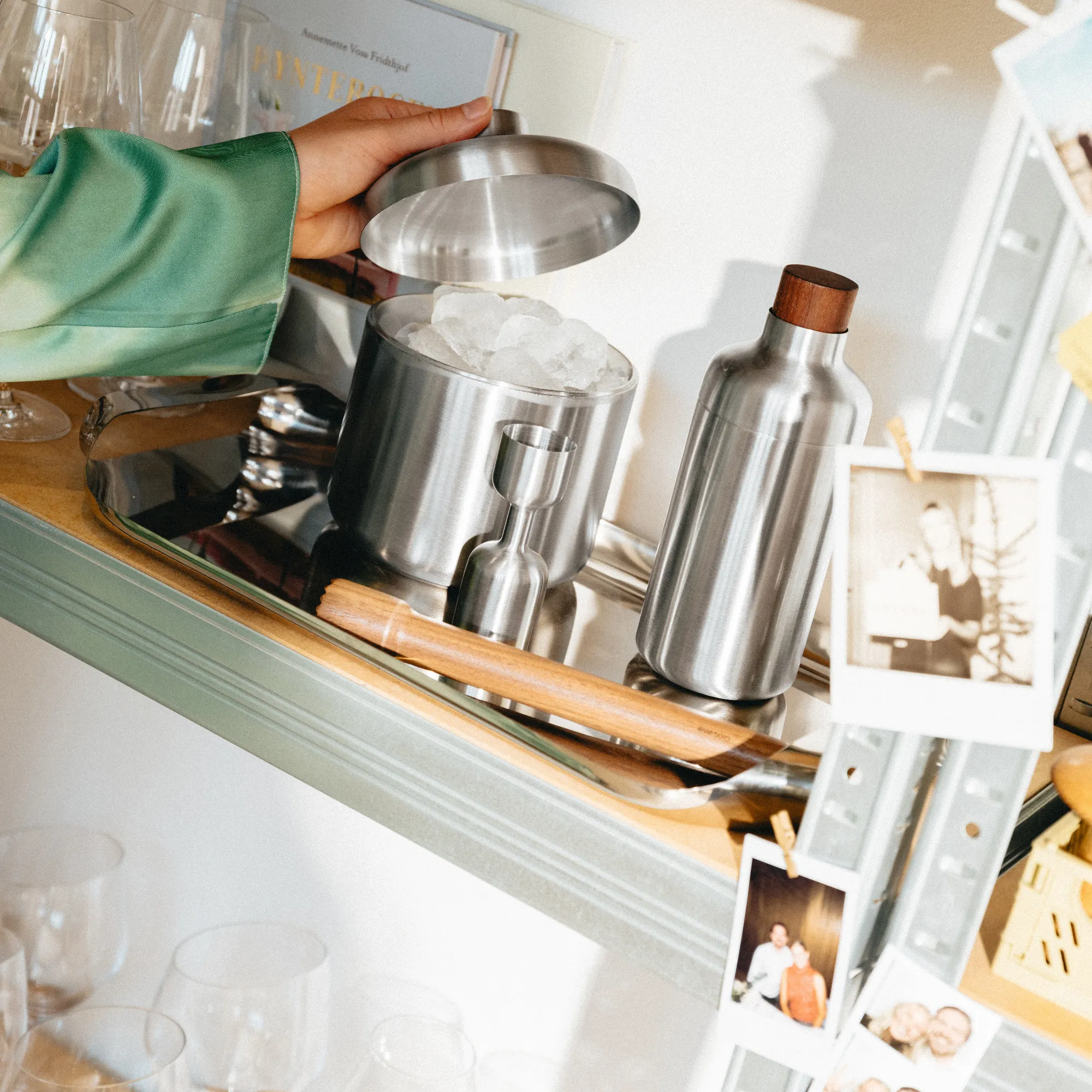 stalowy, kubek na lód, sztywny, butelka, metalowy dzbanek