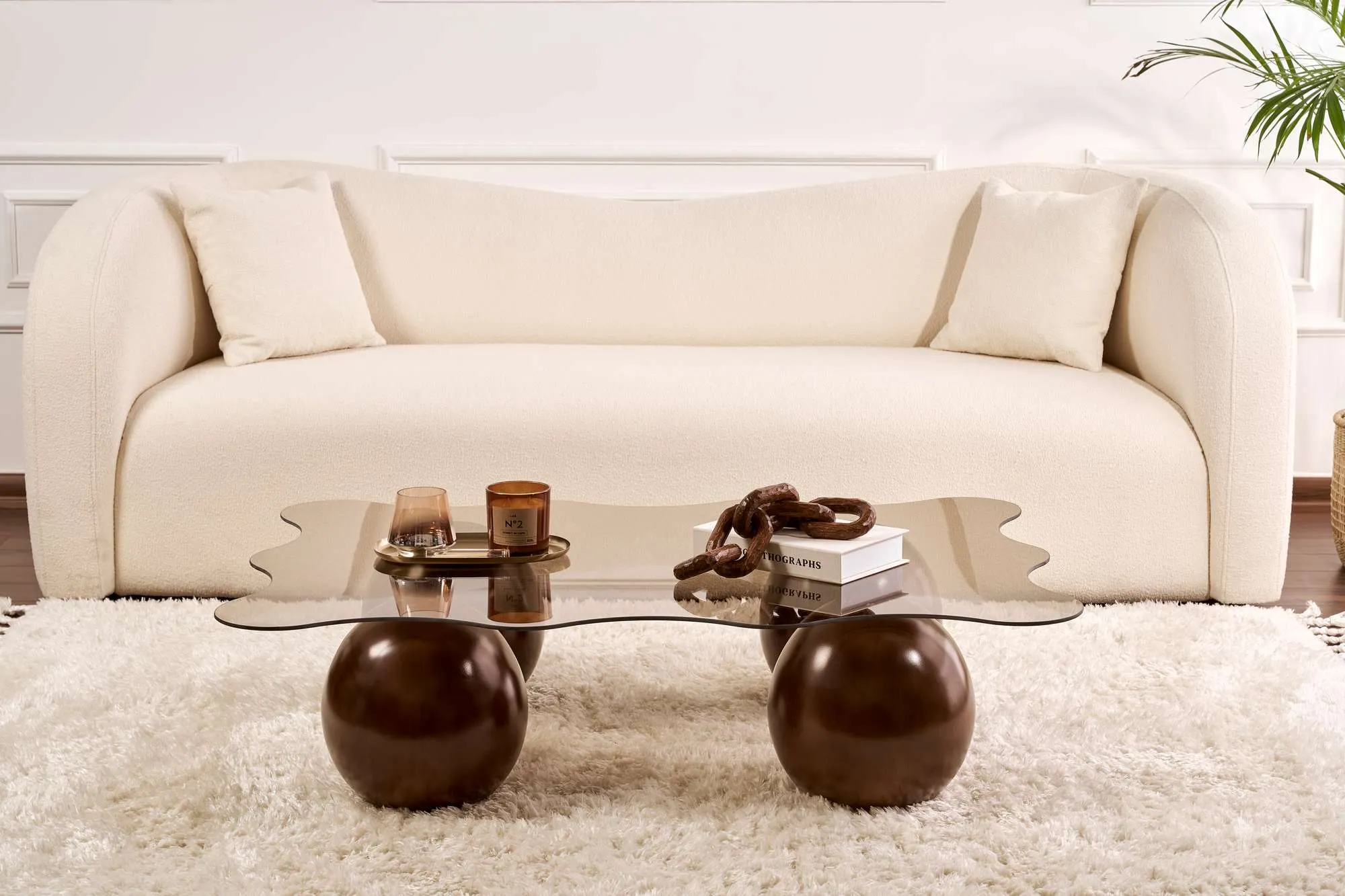 Stolik kawowy NOXA 80x120 cm nogi kuliste orzech blat brązowy - ASI_857NRD1133