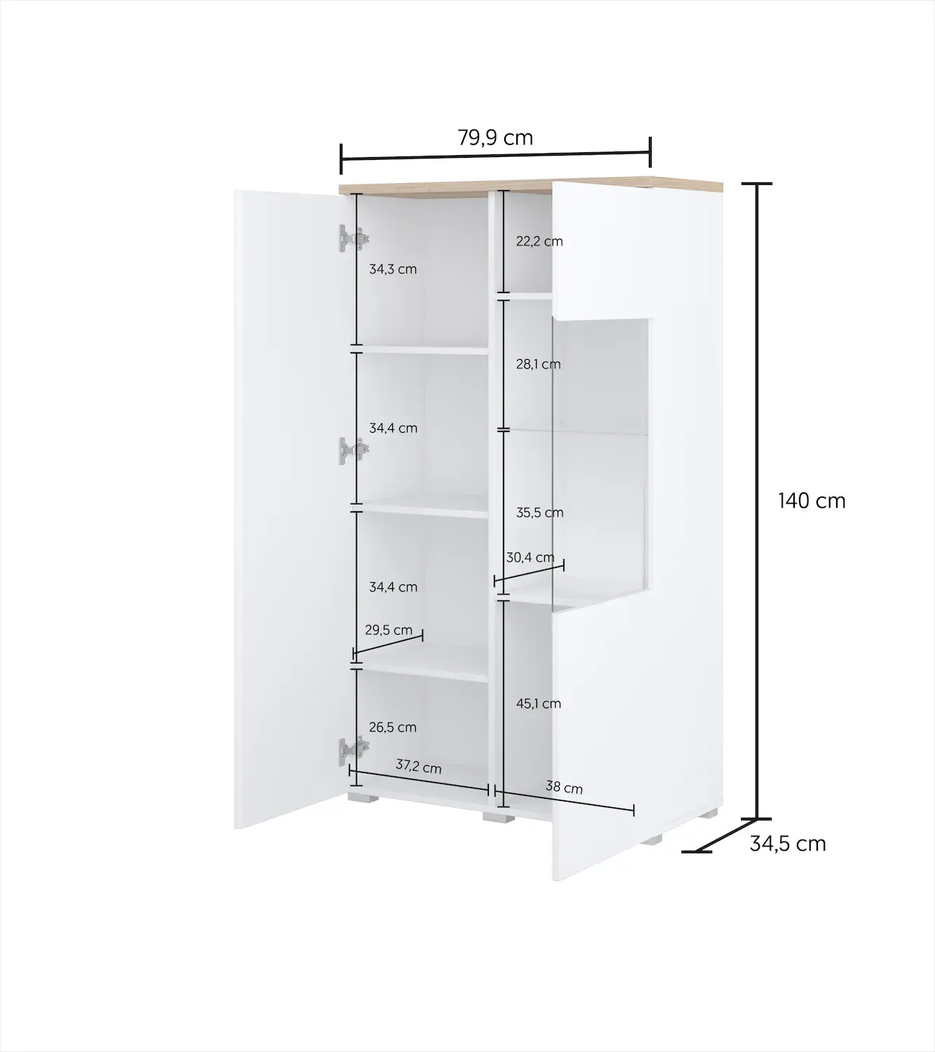 Witryna niska 2-drzwiowa MODO biały dąb mauvella - 247VOJ44