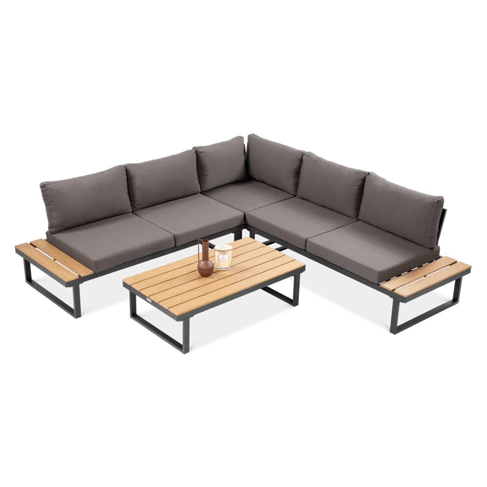 Narożnik ogrodowy modułowy EMERSON ze stolikiem ciemnoszary