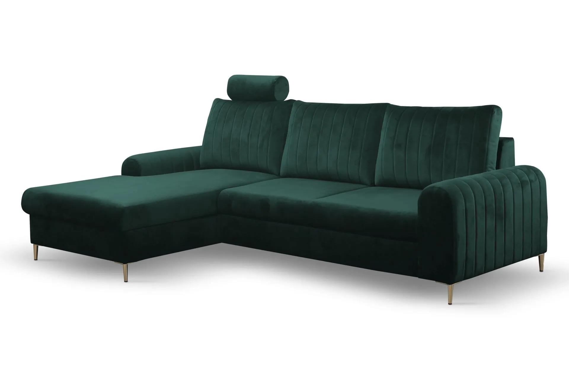 Narożnik rozkładany z pojemnikiem MONACO VELLUTO 251 cm lewy ciemnozielony Kanapa, Meble, Poduszka, Wystrój domu