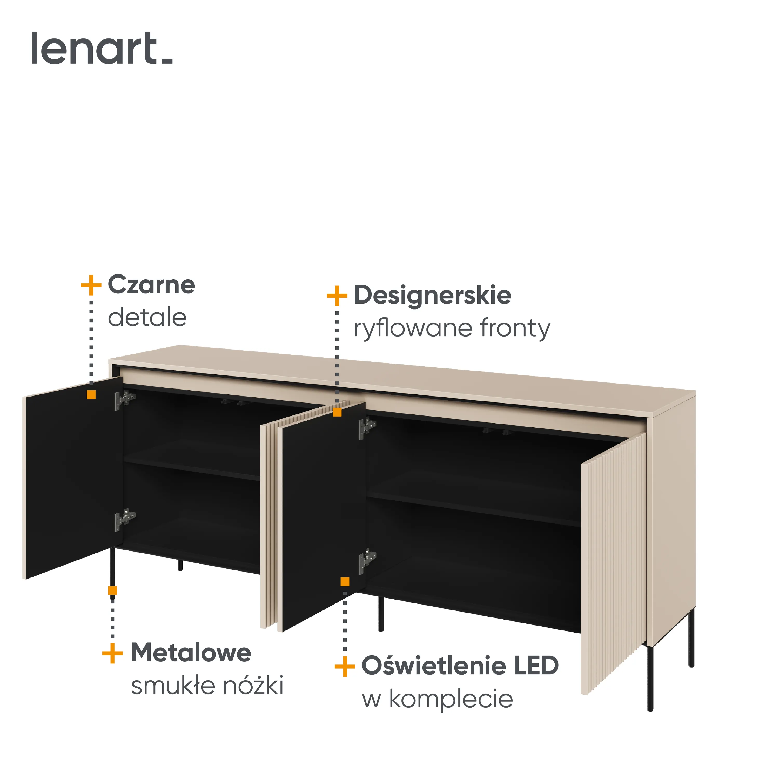 Komoda z oświetleniem TREND TR-04 4D beż piaskowy/czarny - TR4BPC-V2