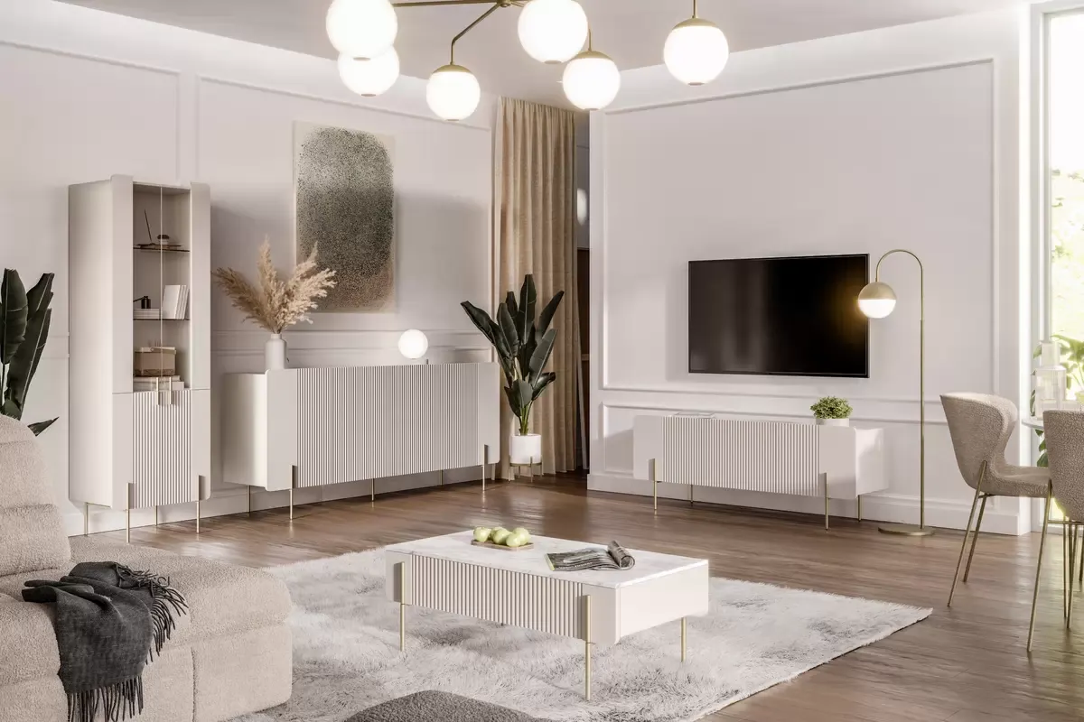 MALMI Komoda 200 4D - cashmere / crema bianca / złote nogi - B_162310