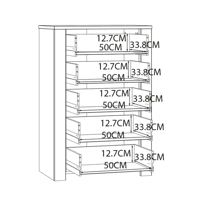 Komoda wysoka z 5 szufladami CHISBURY - dąb riviera, modrzew jasny sibu - BHLK311-M482