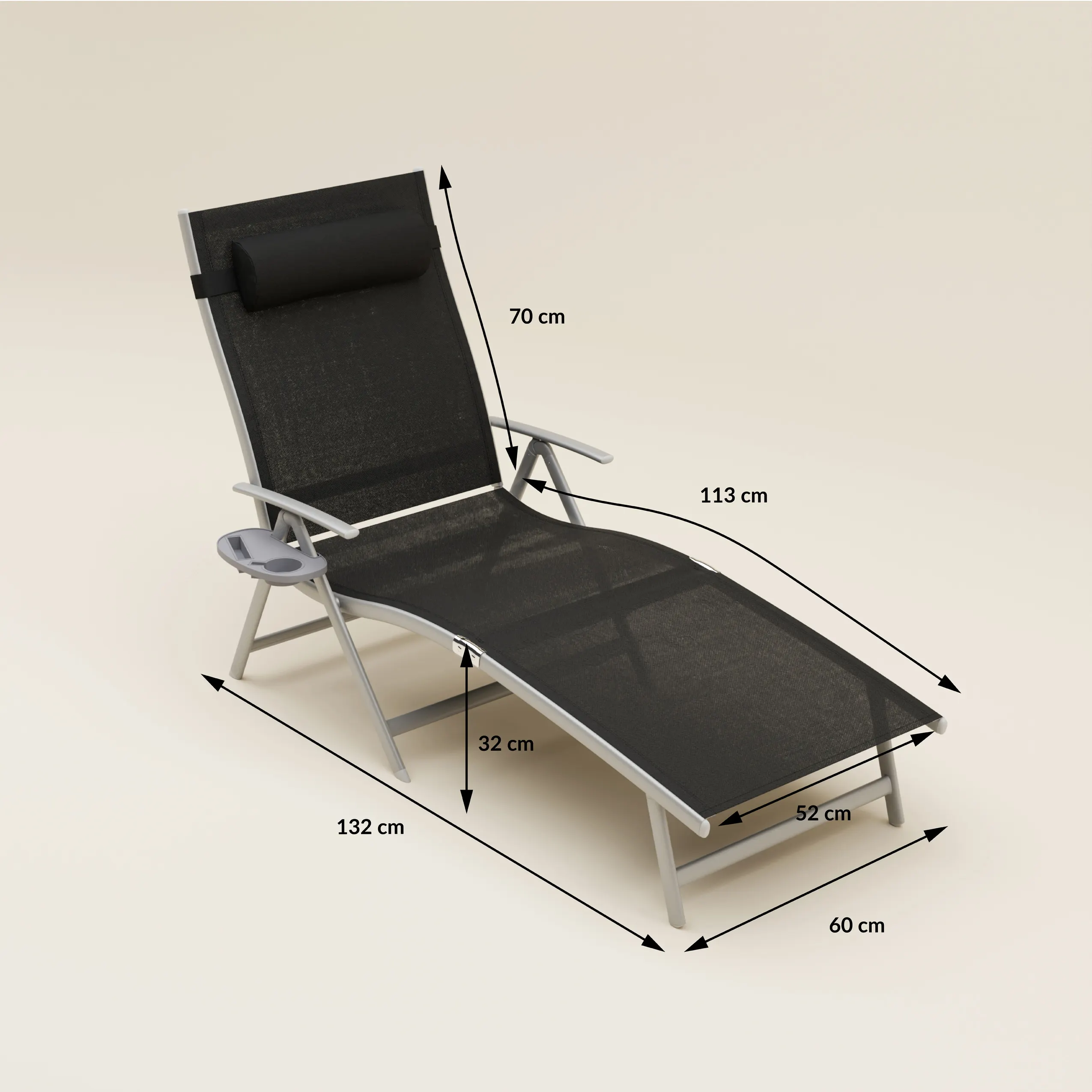 Leżak ogrodowy składany TARDY 182 cm aluminiowy czarny Zenjoy - TARDY_CZARNY