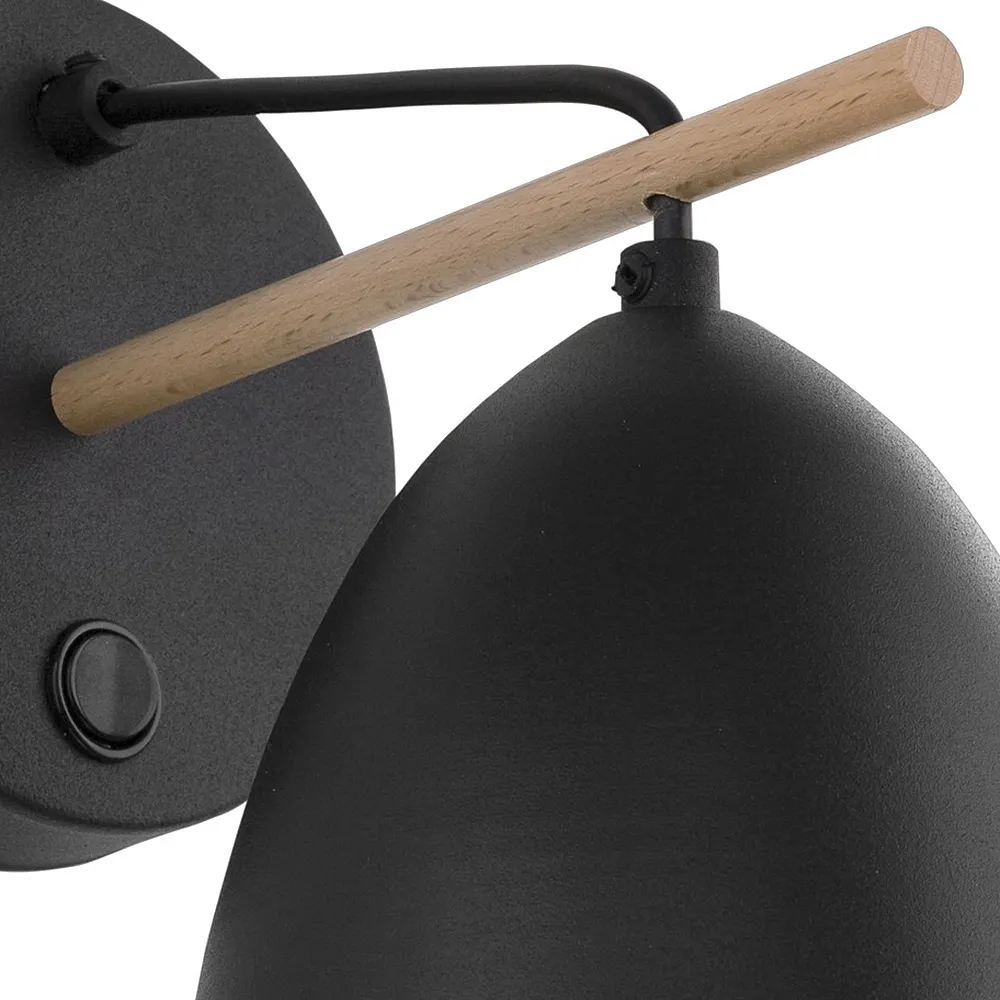 Kinkiet AIDA czarny z drewnianym elementem oraz włącznikiem wewnątrz biały 20x13cm - TK_2572