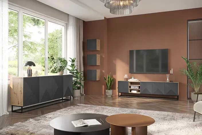 Szafka wisząca ASHA 40 1D - szara - dąb artisan - ryflowany front - B_57616