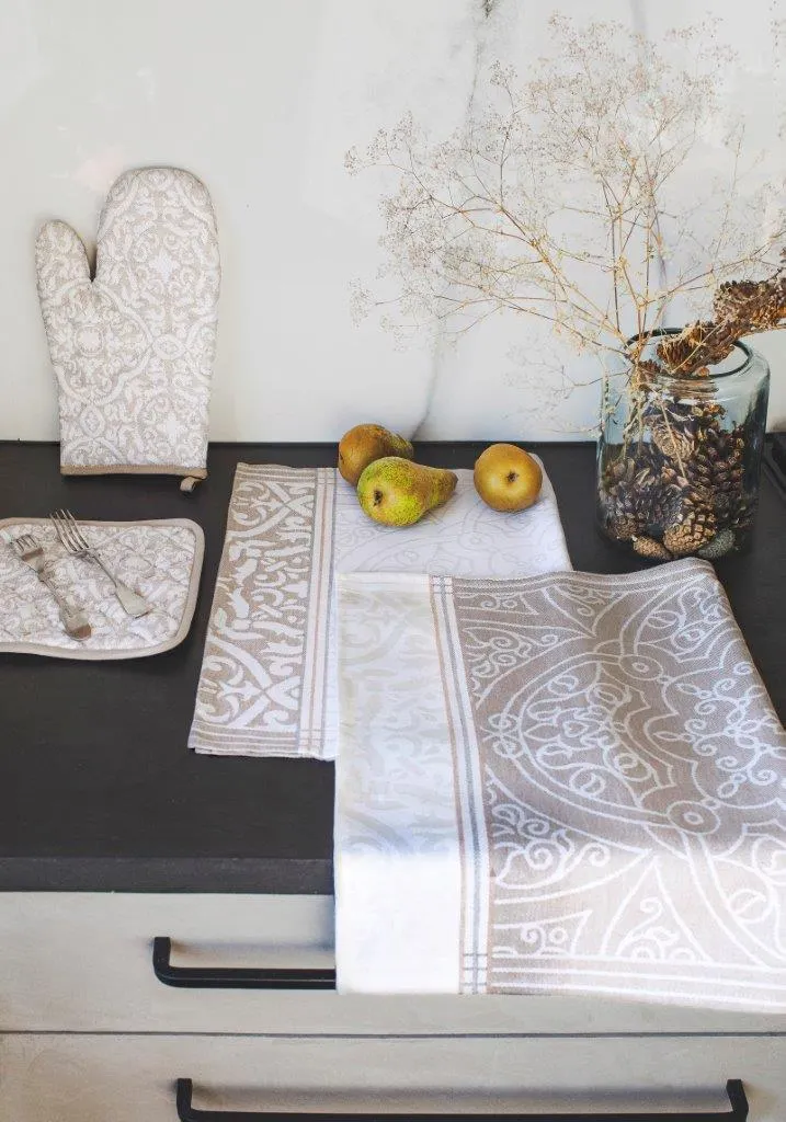 Zestaw kuchenny 4-czesciowy ETNO 001 podkładka rękawica 2x ścierka beżowy - FARO_28506