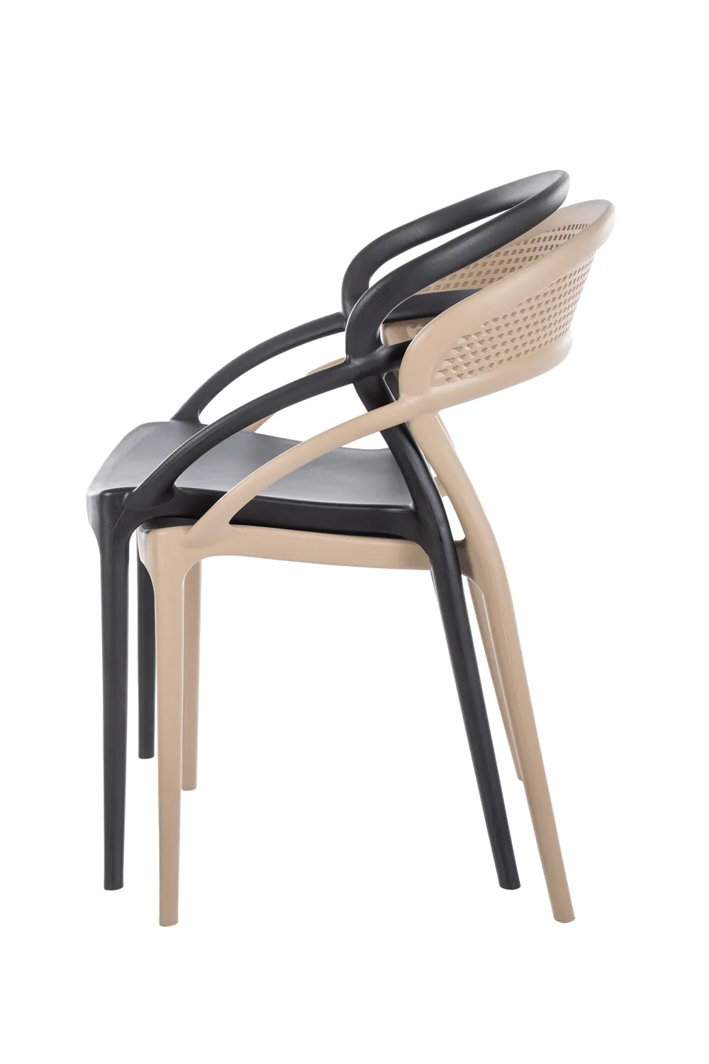 Krzesło ogrodowe plastikowe gięte GLIS II z podłokietnikami beżowe sztaplowane - GLISIIBE