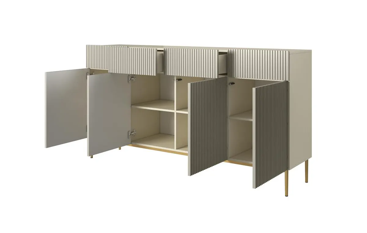 Komoda NICOLE 200 z 4 szufladami - kremowa - złoty stelaż - B_57079