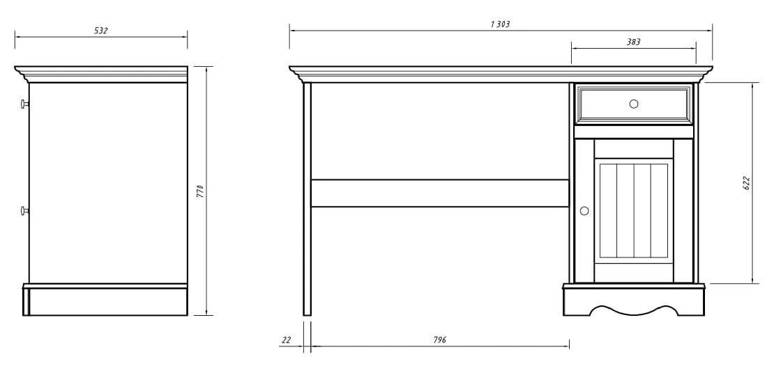 Biurko sosnowe z szafką i szufladą BELLUNO ELEGANTE biała - dąb - PL031B/D