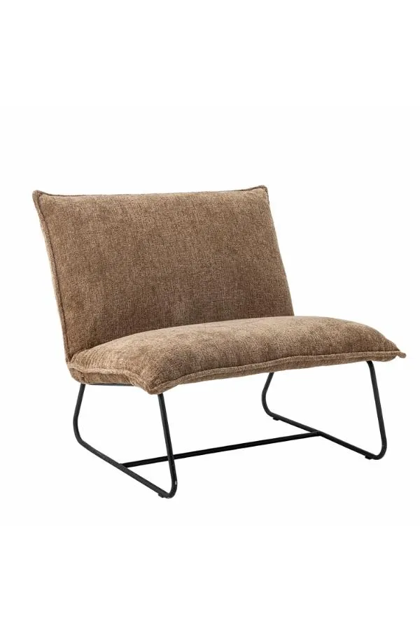 fotel, krzesło tapicerowane, brązowy, metalowy stelaż, tkanina textured
