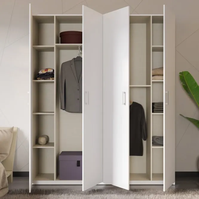 Szafa 4-drzwiowa HOME NOOK 3 drążki i półki 180cm biała - HMNS941-120