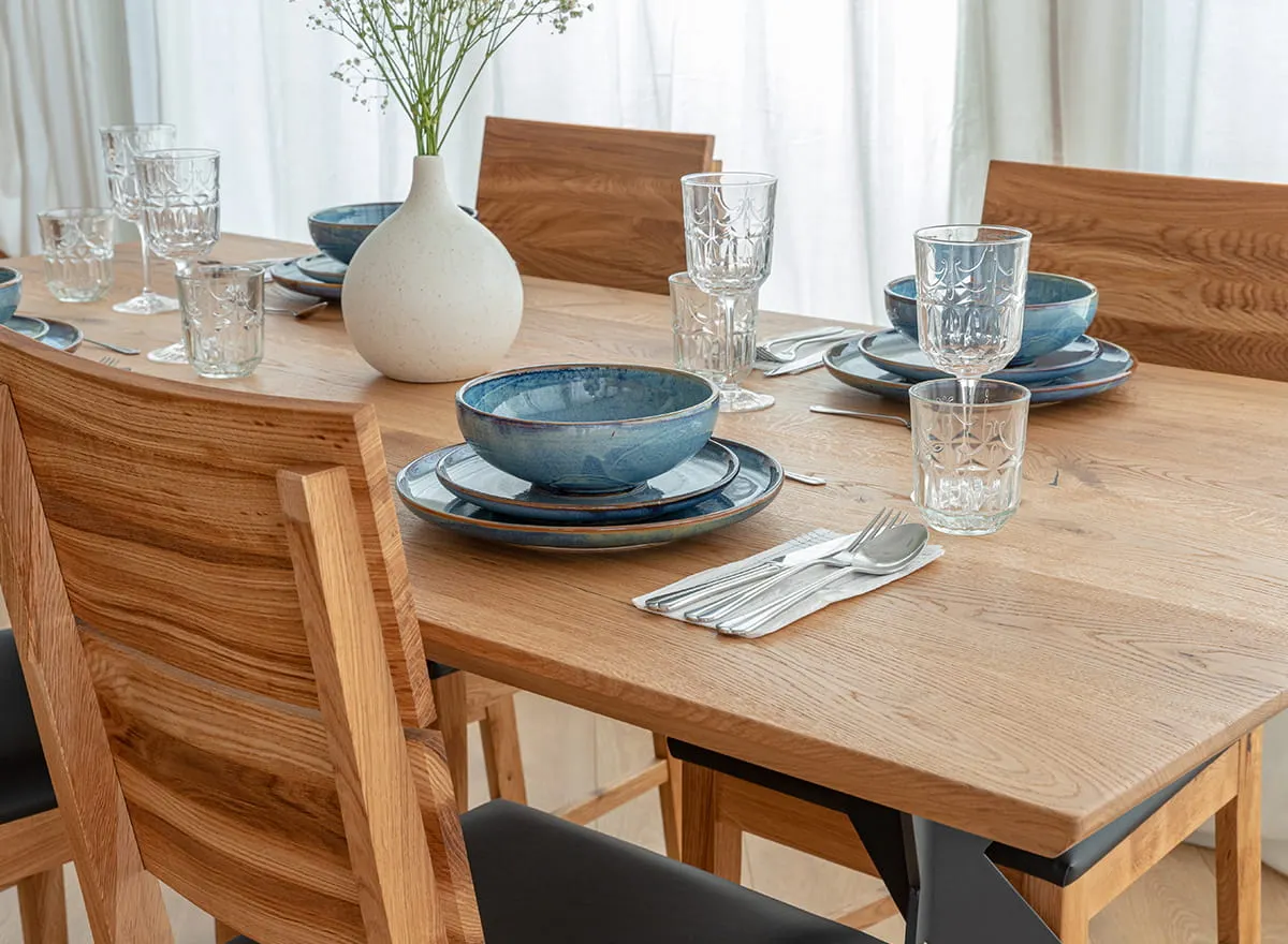 Stół dębowy na metalowych nogach CASERTA 200x100 blat 4cm - dąb olejowany, czarny - CASERTA100X200_4