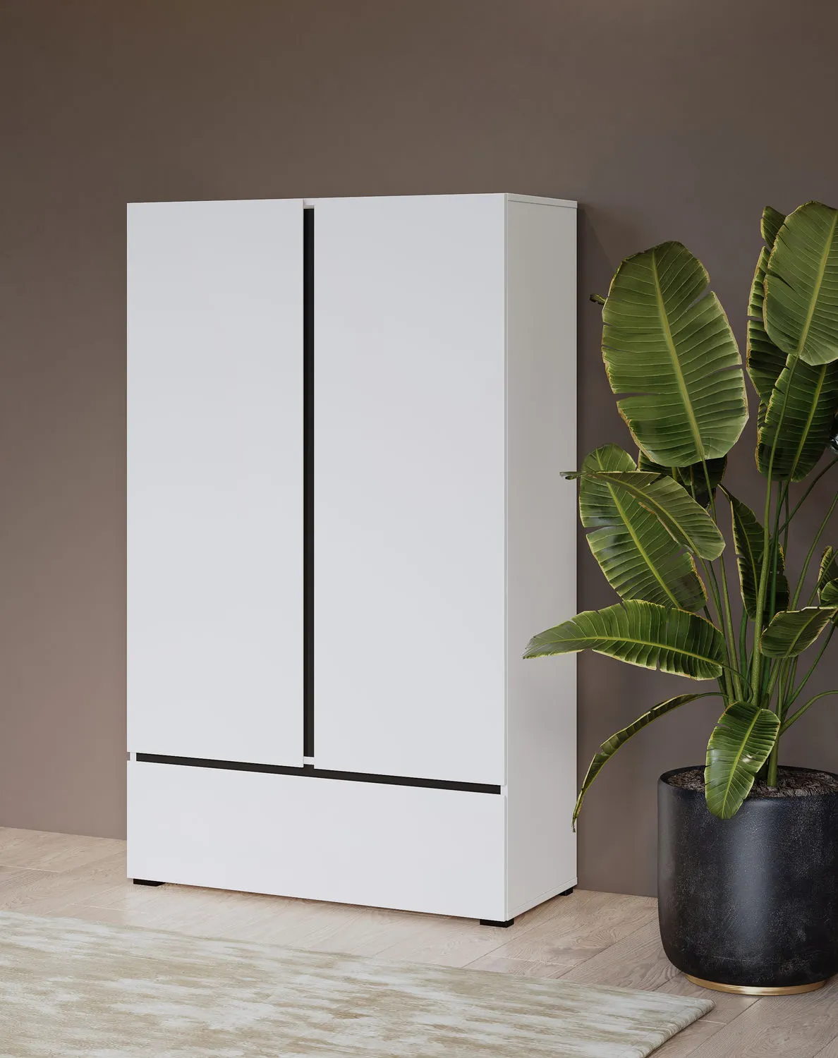 Bieliźniarka 2-drzwiowa z szufladą CROSS 90x150 biało-czarna - 249WMY38