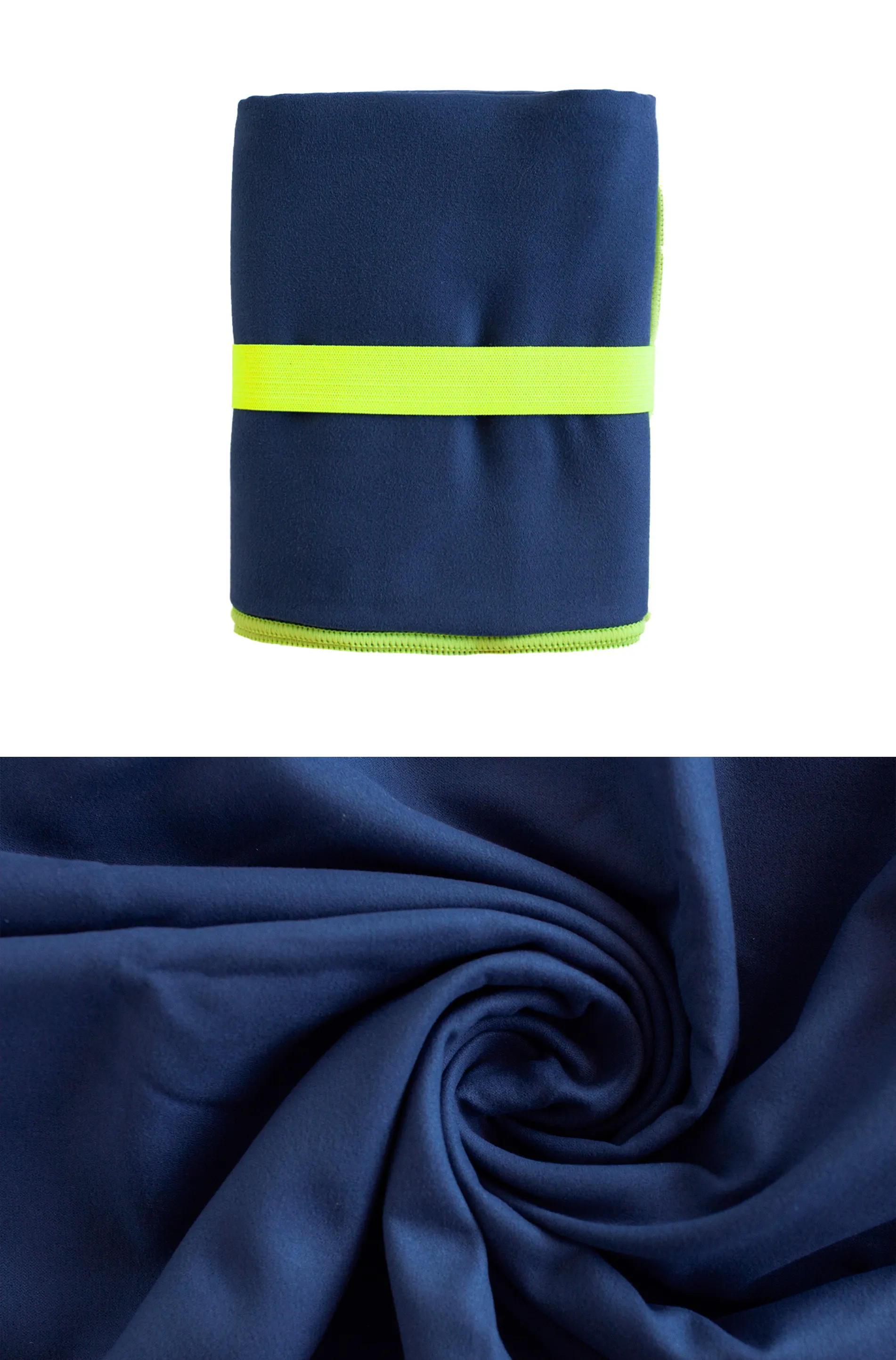 Ręcznik szybkoschnący FITNESS 80X130 z gumką granatowy obszycie limonkowe - FARO_30450