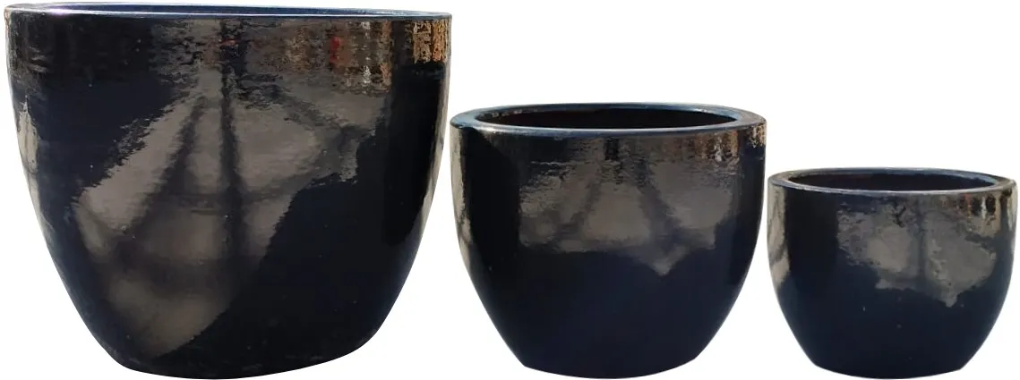 Donice ceramiczne D22 - Zestaw 3 sztuk - czarny - CI_9949