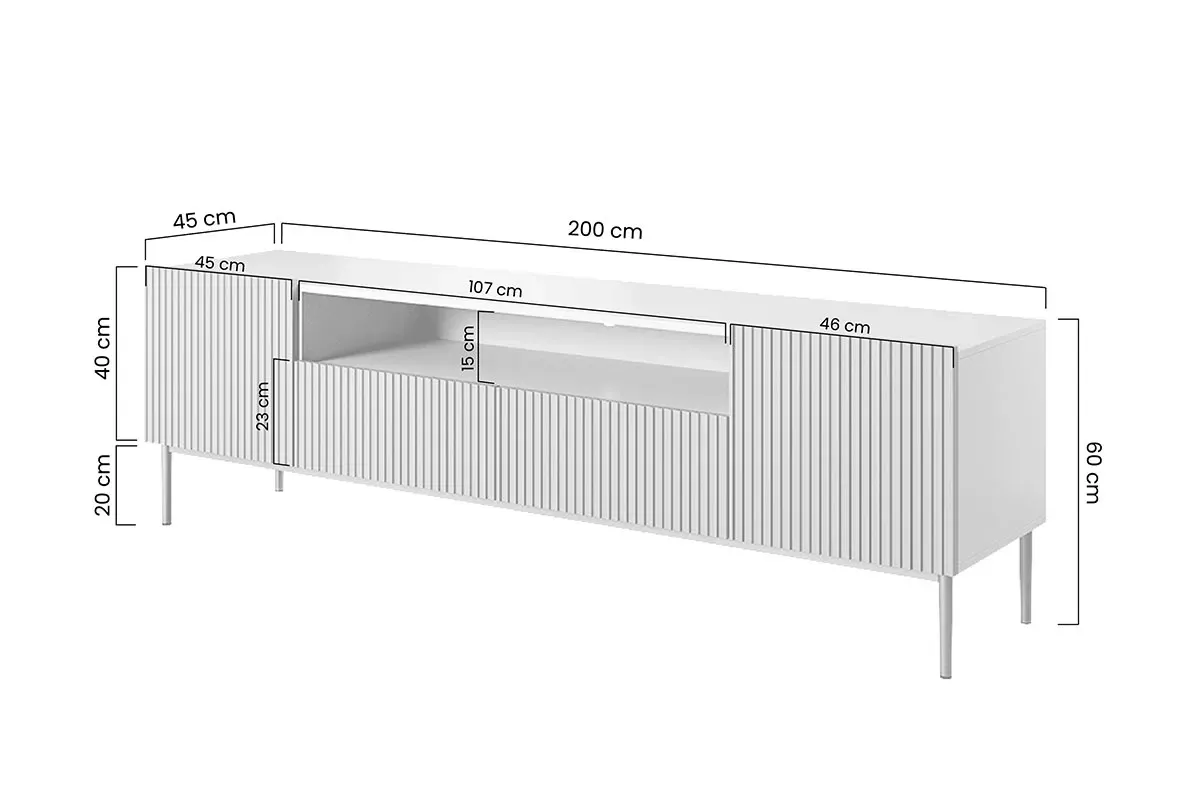 Szafka RTV NICOLE 200 z wnęką i szufladami - kremowy - złoty stelaż - B_55534