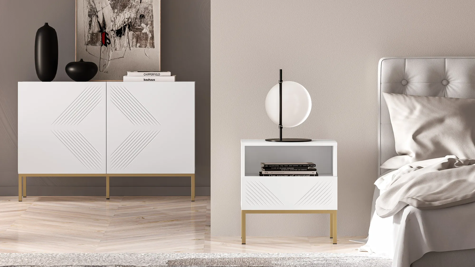 Szafka nocna z szufladą Clearing 05 biały alpejski, podstawa-złoty - 1CLEA05-001-03