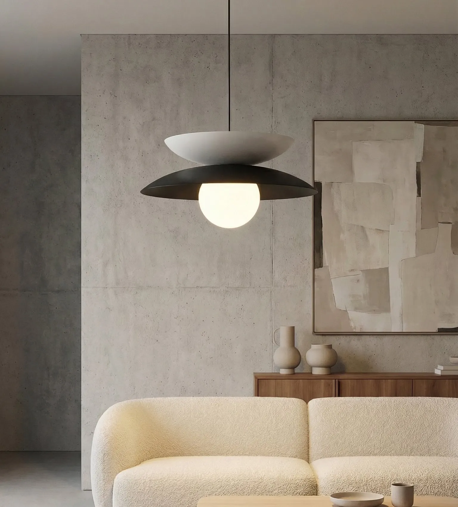 lampa wisząca, kula światła, półkula metalowa, wnętrze nowoczesne, kinkiet sufitowy