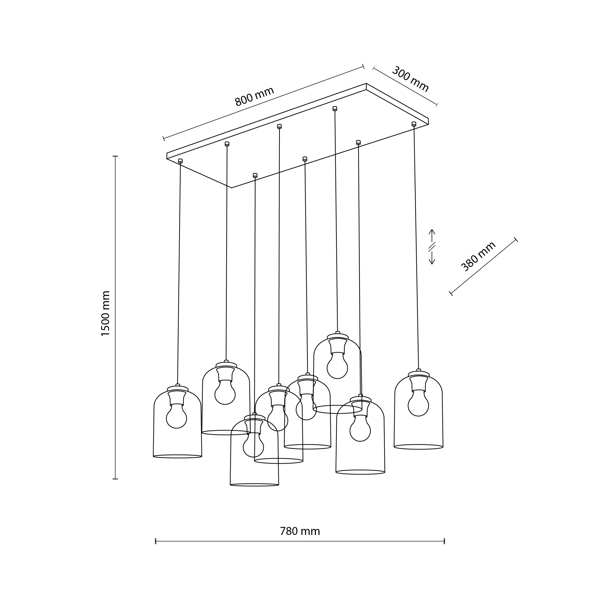 Lampa wisząca MOLLY czarny z różnokolorowymi kloszami transparentnym szarym fioletowym różowym żółtym 150x78x38cm - TK_10303