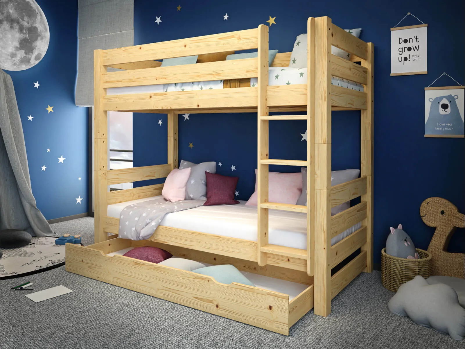 Łóżko piętrowe drewniane COSY 90x200 naturalne - LPCOSYSOS90